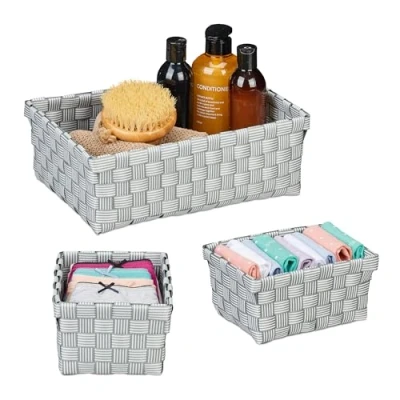 Afbeelding van Relaxdays opbergmand set van 3 opbergers 2 groottes kunststof gevlochten
