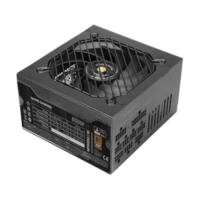 Afbeelding van MARS GAMING MPB850SIM ATX voeding, 850 W, volledig modulair, 80Plus Brons 230 V EU, 90% efficiëntie, SI Extreme Silence ventilator 140 mm, AI2 RPM, DC en SMD Technologies, zwart