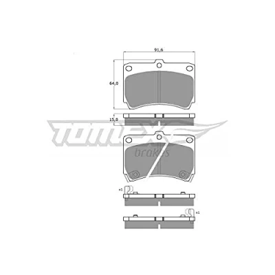 Afbeelding van TOMEX brakes TX 10 91 Remblokkenset Vooras Met akoestische slijtagewaarschuwing MAZDA: FAMILIA 4, 323P V Hatchback, Demio Estate