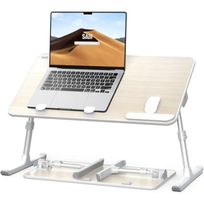 Afbeelding van SAIJI Verstelbare laptopbureautafel, bedblad, 5 hoogtes, 4 hoeken, stabiel opvouwbaar bureau voor bed, bank, kantoor, geschikt laptops tot 17 inch (60 x 33 cm)