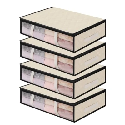Afbeelding van AiQInu 4 stuks opbergdozen voor onder bed met kijkvenster en handgreep, opvouwbare organizer kleding, dekens, dekbedden