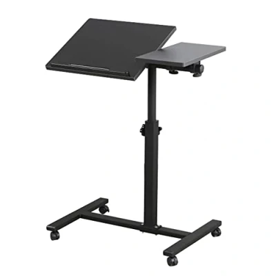 Afbeelding van Drumm bedtafel voor laptop, met wieltjes, in hoogte verstelbaar, vergrendelbare wielen, staand bureau, mobiele computertafel, opvouwbaar, 60 x 34,5 58/90 cm