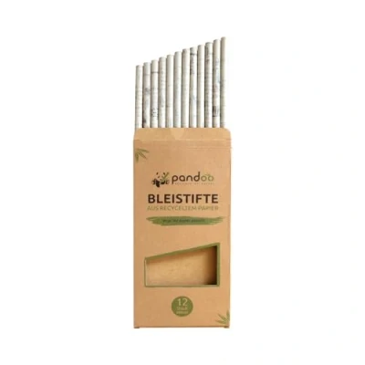 Afbeelding van Pandoo Recycled Papier Potlood 12 pack HB Format Plastic vrije verpakking Klimaat neutraal Eco vriendelijk vervaardigd