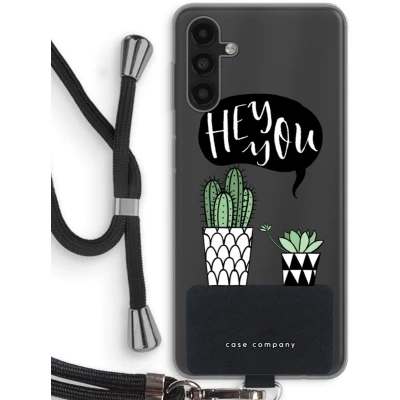 Afbeelding van Case Company® hoesje met Koord geschikt voor Samsung Galaxy A13 5G Hey you cactus Telefoonhoesje Zwart Bescherming aan alle Kanten en Over de Schermrand