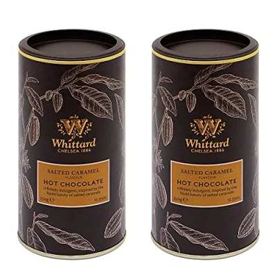 Afbeelding van Whittard of Chelsea, cadeauset met warme chocolademelk zoute karamelsmaak voor dames en heren, geschikt veganisten vegetariërs, compatibel fluweel, 2 stuks