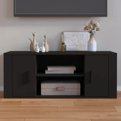 Afbeelding van Tv meubel 100x35x40 cm bewerkt hout zwart