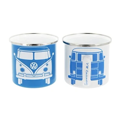 Afbeelding van Volkswagen T1 Bus Emaille Koffiemokken Set Van 2 Blauw