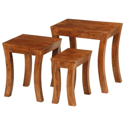 Afbeelding van 3 delige Tafeltjesset 50x35x50 cm massief acaciahout bruin