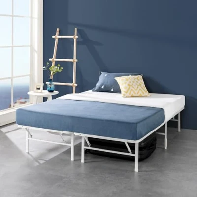 Afbeelding van ZINUS SmartBase Lattenbodem, 35 cm, reeds gemonteerd, metalen bedframe, eenvoudig te monteren, opslag onder het bed, 140 x 190 wit