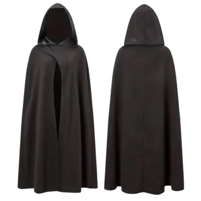 Afbeelding van Vampierkostuum, zwarte cape met capuchon, kostuum voor Halloween en carnaval, kinderen volwassenen