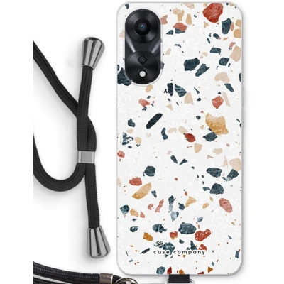Afbeelding van Case Company® hoesje met Koord geschikt voor Oppo A78 5G Terrazzo N4 Telefoonhoesje Zwart Bescherming aan alle Kanten en Over de Schermrand