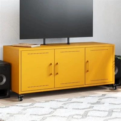 Afbeelding van Tv meubel 100,5x39x43,5 cm koudgewalst staal mosterdgeel