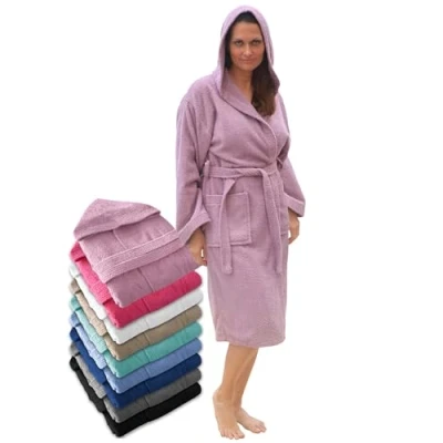 Afbeelding van LEBENGOOD Uniseks badjas met capuchon, 100% katoen, Amerikaanse badstof, 400 g, zakken, zachte badjas, douchehanddoek, Lavendel