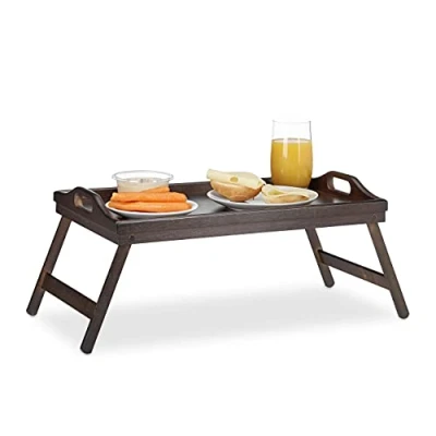 Afbeelding van Relaxdays bedtafel bamboe bruin vouwtafel dienbladtafel dienblad bed opstaande rand