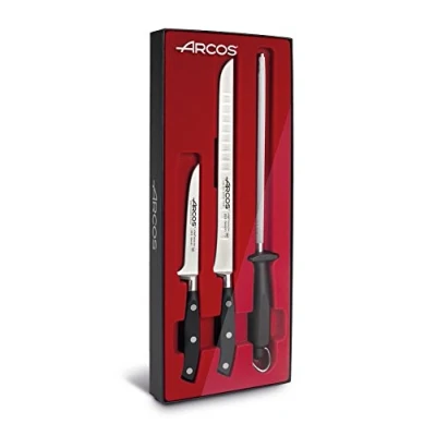Afbeelding van Arcos Serie Riviera 3 delige hamset, 1 hammes + uitbeen geweer, lemmet van gesmeed nitrum roestvrij staal, handvat polyoxymethyleen, POM, kleur zwart