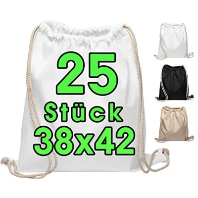 Afbeelding van Set van 25 katoenen gymtassen, 38 x 42 cm, stoffen rugzak, jute tas, Oeko Tex® gecertificeerd, boodschappentas, gymtas, schildertas