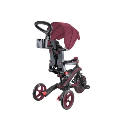 Afbeelding van GLOBBER Explorer Trike Pliable 4 en 1 Rouge foncé Tricycle, draisienne et poussette 10/8,5&quot; Siège TPR Véhicule pour enfant réglable hauteur