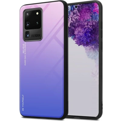 Afbeelding van Cadorabo Hoesje geschikt voor Samsung Galaxy S20 ULTRA in ROZE BLAUW Tweekleurige beschermhoes van TPU silicone Case Cover en achterzijde gehard glas