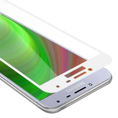 Afbeelding van Cadorabo Screenprotector geschikt voor Samsung Galaxy J4 2018 Volledig scherm pantserfolie Beschermfolie in TRANSPARANT met WIT Gehard (Tempered) display beschermglas 9H hardheid 3D Touch