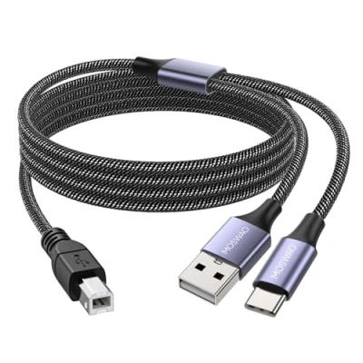 Afbeelding van MOSWAG 5 m 2 in 1 USB printerkabel met C naar MIDI kabel, printerkabel, B kabel compatibel muziekinstrument, piano, toetsenbord,