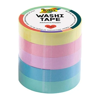 Afbeelding van folia Washi Tape 26439 rijstpapier plakband, pastel, 10 m x mm, 5 stuks, ideaal voor decoreren en