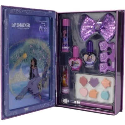Afbeelding van Lip Smacker Tinnen wensboek, Disney Wish verborgen lippenstift, glinsterende crèmes, nagellak en schoonheidsaccessoires voor de prinsessenlook van je kinderen