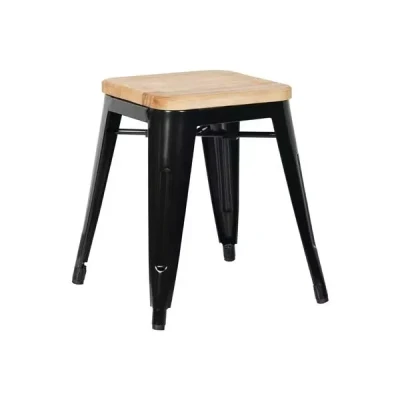 Afbeelding van Bolero stalen kruk met houten zitting zwart (4 stuks)