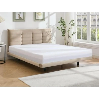 Afbeelding van Vente unique Bed 140 x 190 cm met hoofdbord capitons Velours Beige NISATIO L 146 H 107 D 208