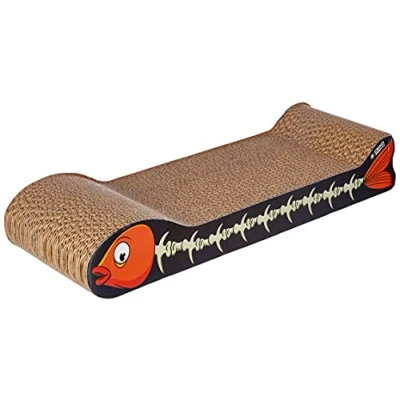 Afbeelding van Croci Krabpaal van karton, 2 lagen, omkeerbaar, met antislip voeten, inclusief kattenkruidzak, visstijl, 44 x 14 7 cm