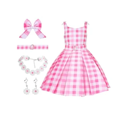Afbeelding van Spooktacular Creations Halloween kostuum voor meisjes, roze geruit kostuum, poppenjurk meisjes party rollenspel (X Large (12 14 jaar))