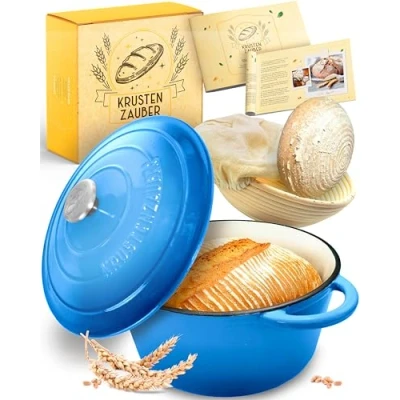 Afbeelding van KRUSTENZAUBER broodtrommel van gietijzer [met gistingsmand] hoogwaardige geëmailleerde braadpan 26 cm gietijzeren ideaal om te bakken, pan, accessoires