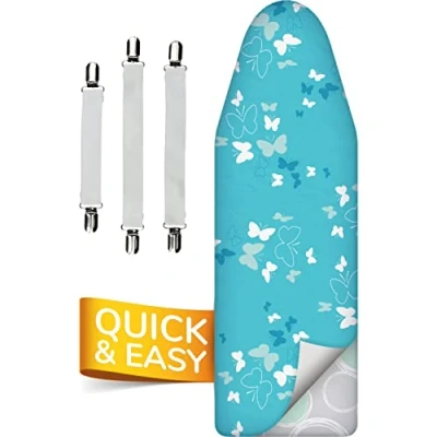 Afbeelding van Smart&amp;Gentle Tijdbesparende Strijkplank Hoes Hitte &amp; Stoom reflecterend 100% Katoenen bovenlaag ÖKO Tex getest tegen schadelijke stoffen 3 klemmen voor perfecte fit 140x40cm