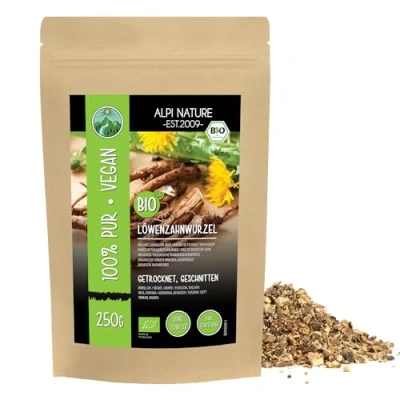 Image de Alpi Nature Racine de Pissenlit BIO 250g, Séchée et Coupée pour Tisane, Thé en Vrac
