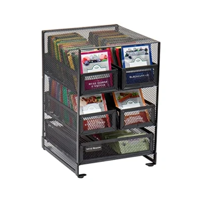 Afbeelding van Mind Reader Network Collection, thee organizer met 5 vakken, capaciteit voor 120 theezakjes, toonbankorganizer, metalen gaas, zwart