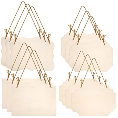 Afbeelding van YiPHomn 12 stuks ongeverfde houten platen om op te hangen, onbehandelde platen, blanco voor huisdecoratie, doe het zelf, keuken, café, bar, zelf