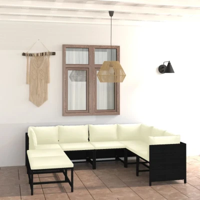 Afbeelding van vidaXL 8 delige Loungeset met kussens poly rattan zwart