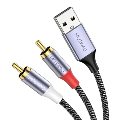 Afbeelding van MOSWAG RCA naar USB kabel, dubbele kabel Y stereo splitterkabel, audio converter met nylon vlechtwerk, compatibel laptops,