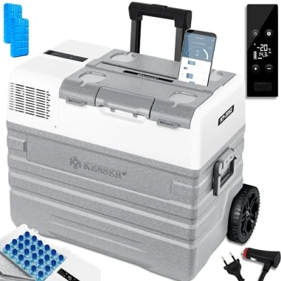 Afbeelding van KESSER® Elektrische koelbox met compressor, 52 liter, app bediening, USB poort 12/24 V, 230 telescoopstang, wielen voor koelkast tot 20 C
