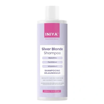 Afbeelding van Iniya Silver Blonde Shampoo zonder sulfaten en siliconen, 400 ml, blauwe paarse shampoo, blond, grijs, verkleurd of beschadigd haar, Frans merk