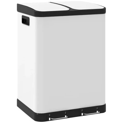 Afbeelding van HOMCOM Keukenafvalemmer, 2 x 30 l, pedaalemmer van roestvrij staal met vakken, deksel zachte sluiting, uitneembare binnenemmers, voor recycling en afval, wit