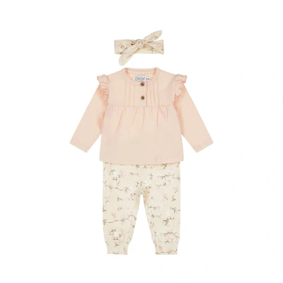 Afbeelding van Dirkje Set 3 delig Shirt + Broek Haarband Lichtroze Maat 74