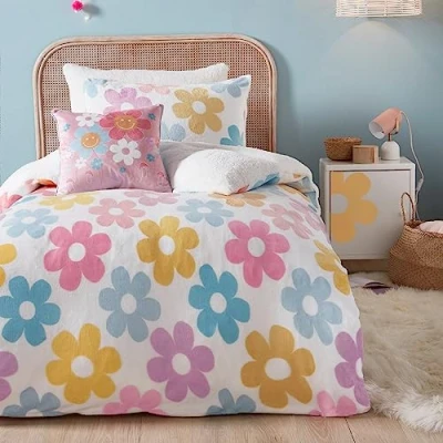 Afbeelding van Bedlam Retro Flower Fleece beddengoed Eenpersoonsbed in veelkleurig