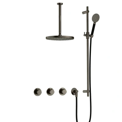 Afbeelding van Hotbath Cobber Regendoucheset IBS70 Verouderd ijzer Ronde handdouche 20cm Hoofddouche 30cm Plafondbuis Handouche met glijstang