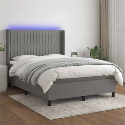 Afbeelding van vidaXL Boxspring met matras en LED stof donkergrijs 140x200 cm