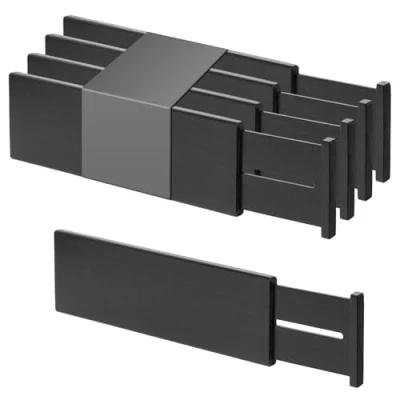 Afbeelding van Utoplike grote ladeverdelers van bamboe, 10,1 cm hoog, verstelbare keukenlade en kledingorganizer, veerbelast voor badkamer, ladekast, bureau, 4 stuks, zwart