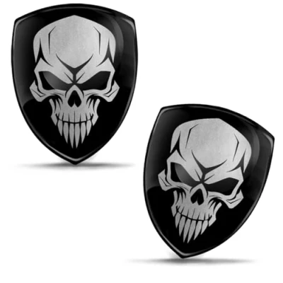 Afbeelding van Biomar Labs KS 11 Set van 2 3D gelstickers voor auto, motorfiets, fiets, schedel, zwart zilver