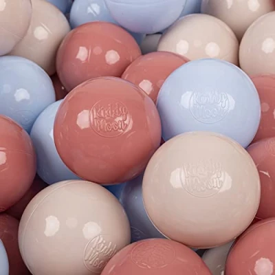 Afbeelding van KiddyMoon 50 ballen/7 cm kleurrijke plastic ballen voor zwembad kinderen baby gemaakt in de EU, pastelbeige/pastelblauw/zalm