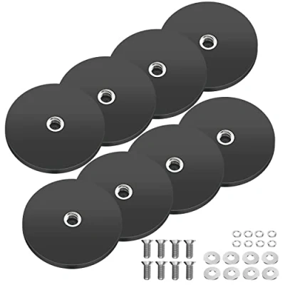 Afbeelding van Set van 8 rubberen neodymium magneten Ø 43 mm met M6 schroefdraad, 10 kg hechtkracht, ronde schroefdraad voor schroeven, ogen of haken