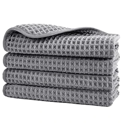 Afbeelding van Polyte Microvezel washandjes pluisvrij wafelstructuur grijs 33 x cm 4 stuks