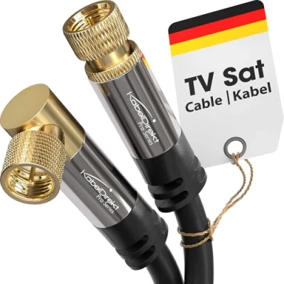 Afbeelding van KabelDirekt 10 m HDTV Sat/TV kabel (75 Ohm, F connector haaks (90) &gt; aansluiting, coaxkabel, TV, radio, DVB T2, C, S) Pro Serie